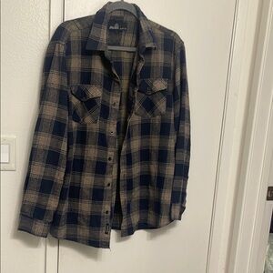 All Saints Navy and Beige Checkered Shirt Jacket